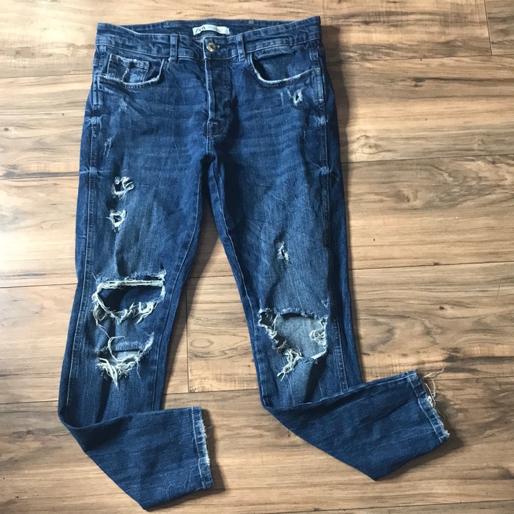 Zara blue distressed skinny denim jeans
